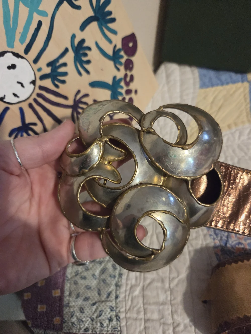 Vintage made in India leather & metal statement belt needs repair amazing piece